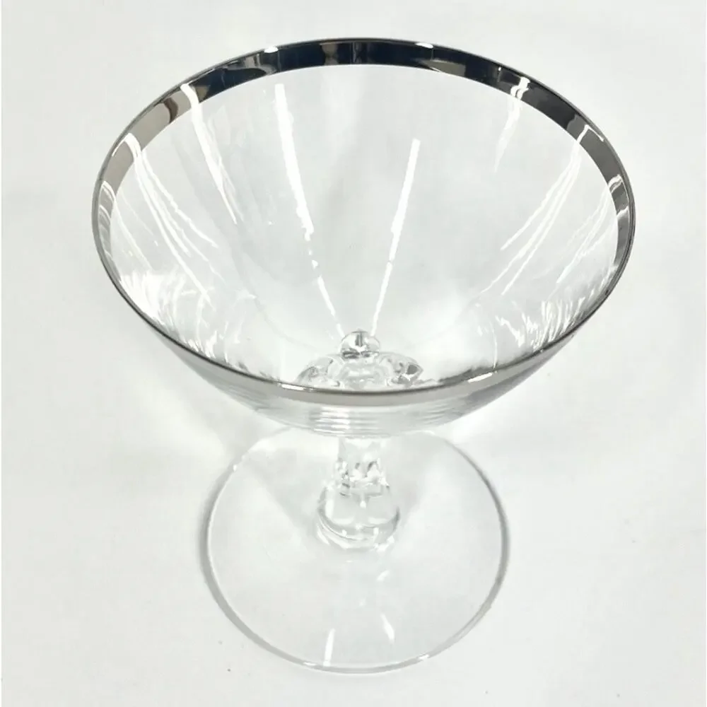 Vintage Champagne Coupe Glass Fostoria Wedding Ring Platinum Rim 4 3/8”